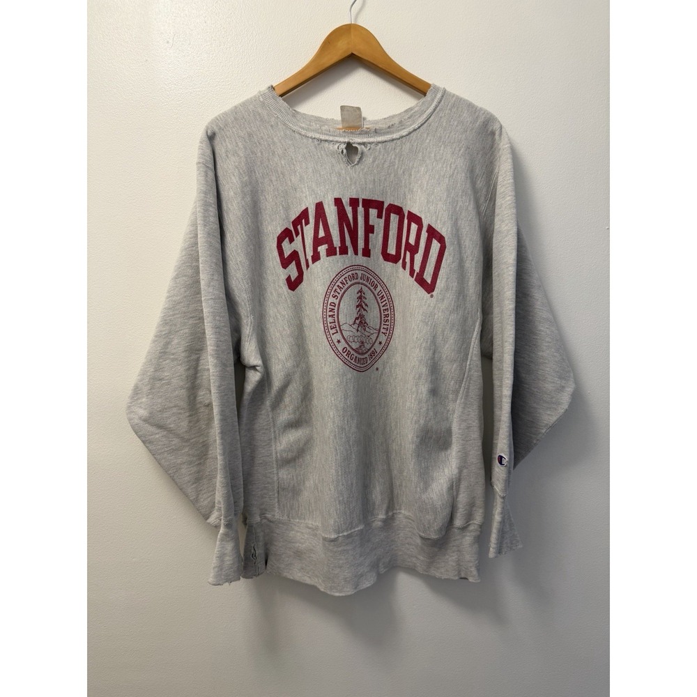 VTG 90s Champion Stanford Reverse Weave Crewneck Sweatshirt Gray Men's XL Thrash